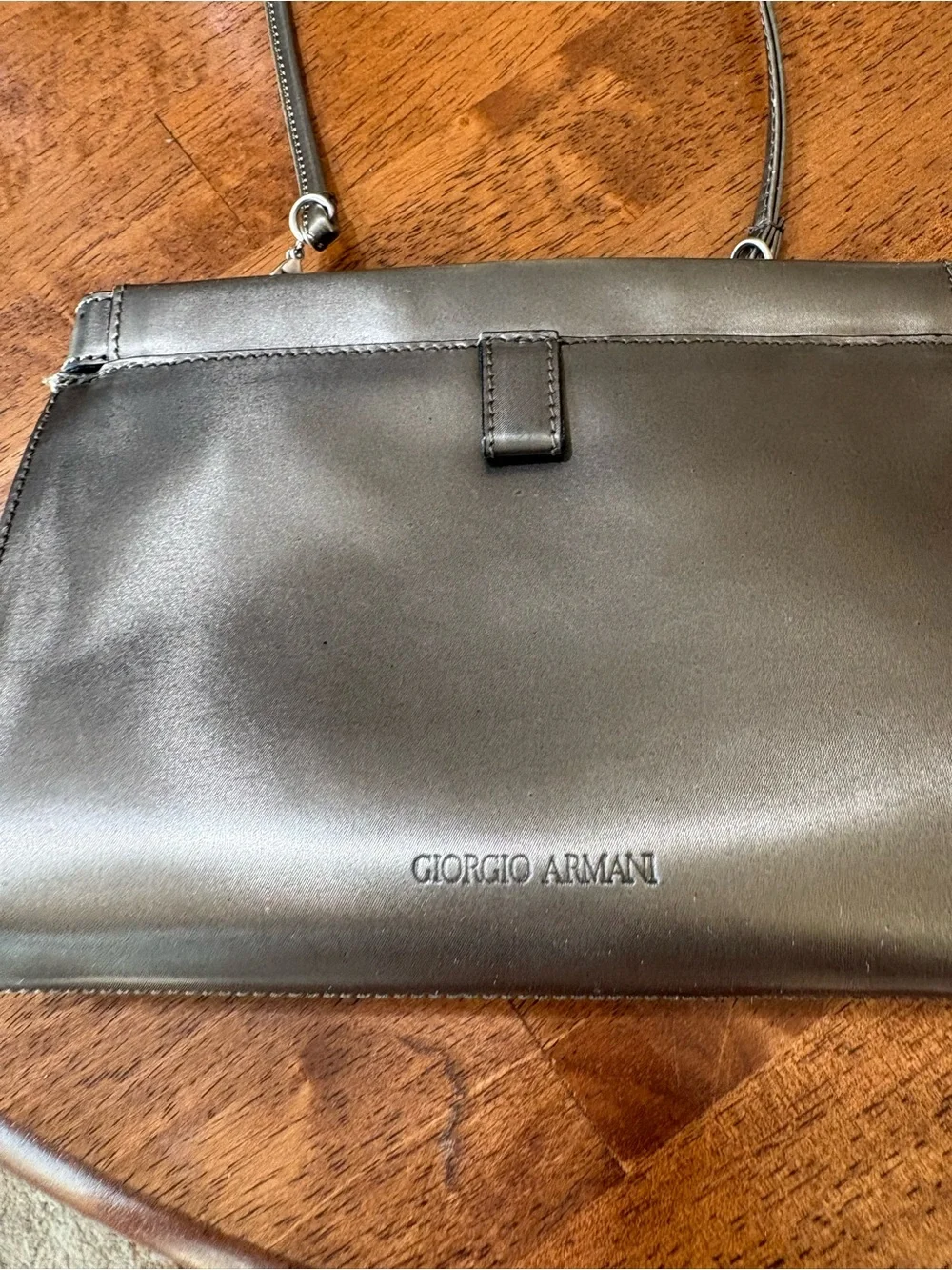 Giorgio Armani Metallic Pewter Leather Crossbody Bag